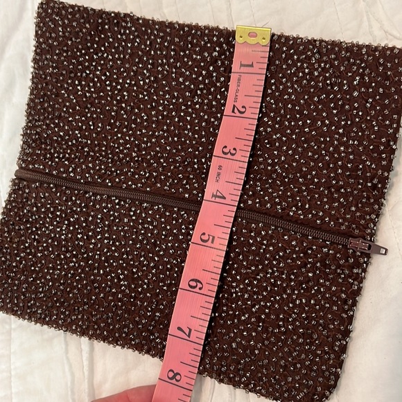 Moyna Anthropologie Beaded Clutch Turquoise Beads on Brown Beaded background - Picture 9 of 12